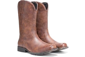 IUV Cowboy Boots For Men Western Boot Durable Fashionable Retro Classic Slip Resistant Boots