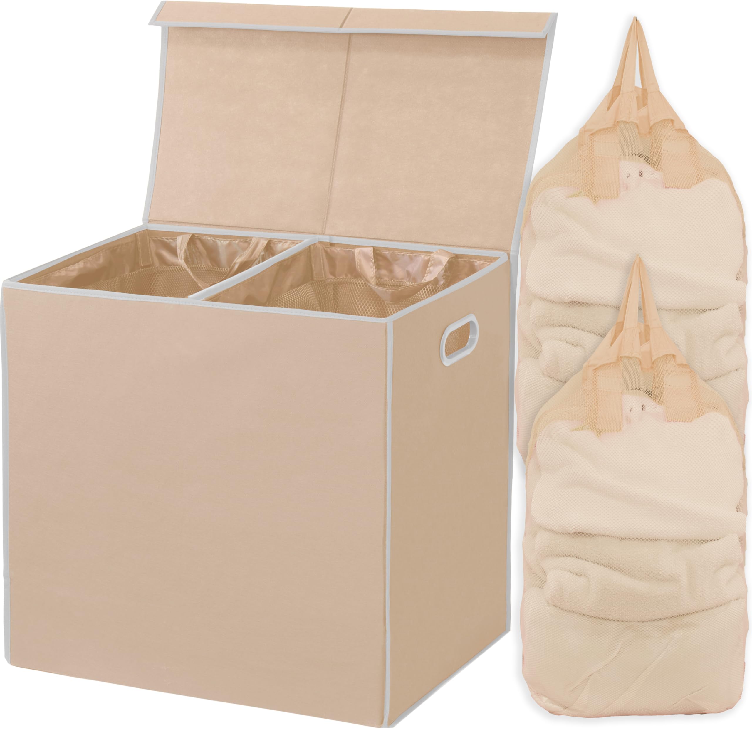 Simple Houseware Double Laundry Hamper with Lid and Removable Laundry Bags, Beige