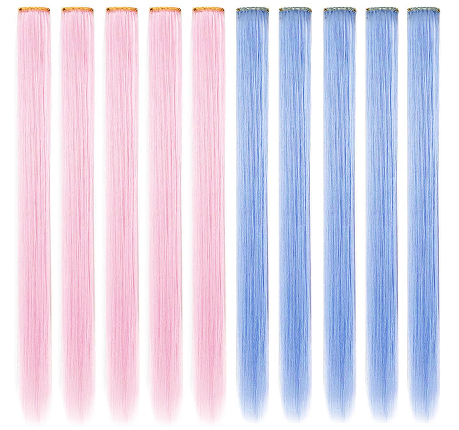 FYHTSD 8PCS Light Pink&Light Blue Wig Pieces for Girls Colored Hair Extension Party Highlight Multiple Colors Hairpieces