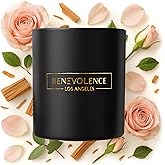 Benevolence LA Rose & Sandalwood Scented Candle | Soy Christmas Candles, Black Candle for Home | Holiday Candles Gifts for Women and Men | Home Fragrance | Aromatherapy | 8oz, 45 Hour Burn