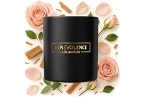 Benevolence LA Rose & Sandalwood Scented Candle | Soy Christmas Candles, Black Candle for Home | Holiday Candles Gifts for Women and Men | Home Fragrance | Aromatherapy | 8oz, 45 Hour Burn