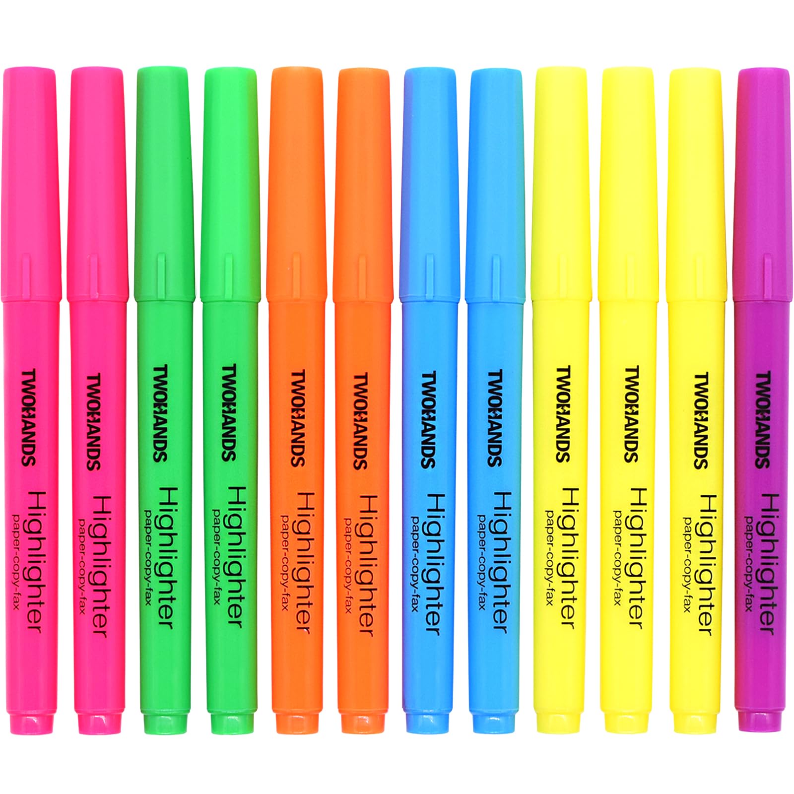 TWOHANDS Highlighter Pens, Bright Highlighters with Chisel Tip, No Bleed, Long-lasting, Assorted Colours, 12 count, 21304