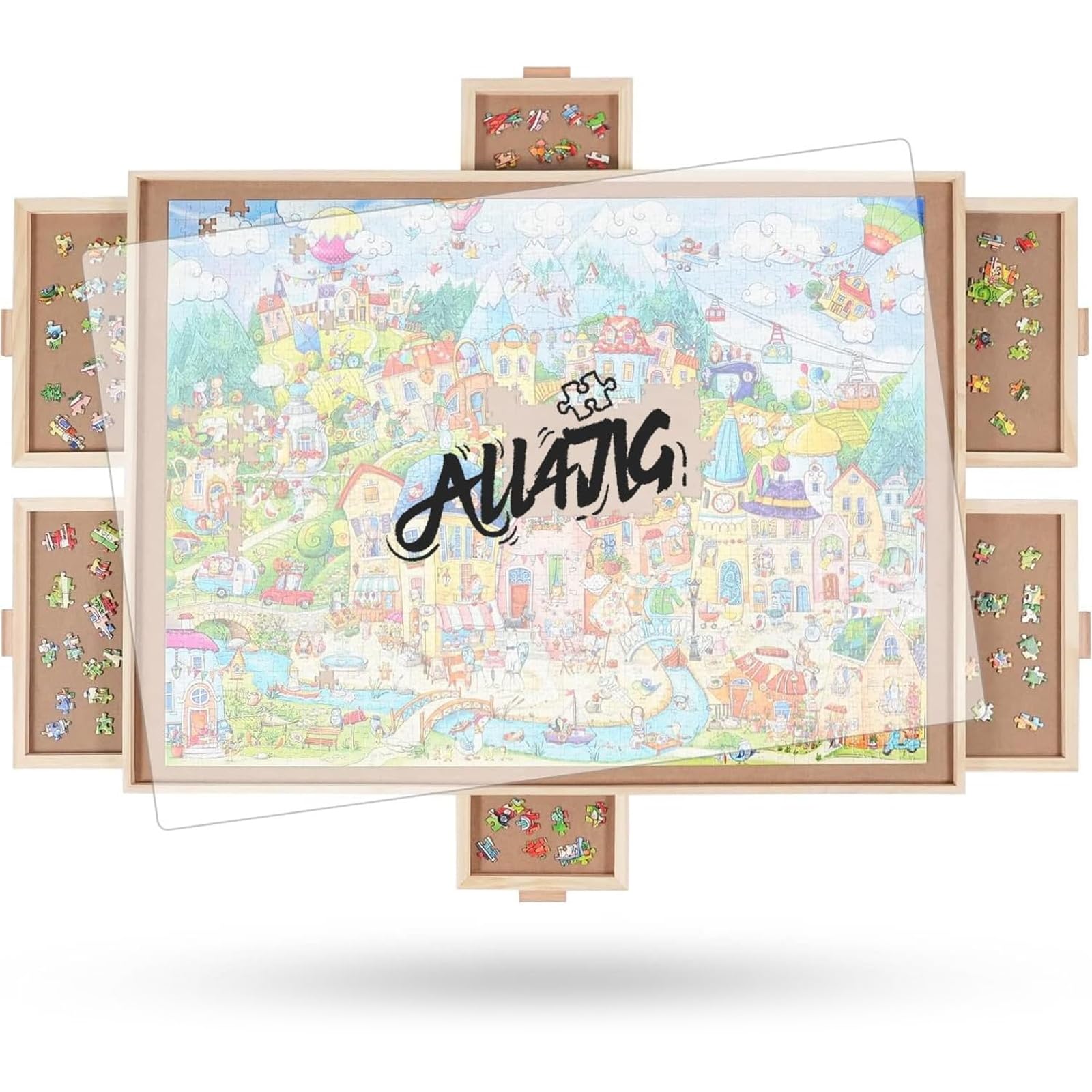 Photo 1 of ALL4JIG 1000 Pieces Rotating Puzzle Board with 6 Drawers and Cover,22"x30"Portable Wooden Jigsaw Puzzle Table for Adults,Lazy Susan Spinning Puzzle Boards Birthday Gift for mom