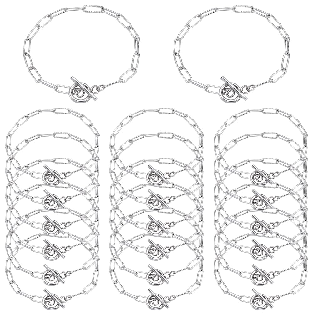 SOFPLATE 1 Box 12Pcs DIY Bracelet Chains Stainless Steel Paperclip Chain Bracelet with OT Toggle Clasps Textured Link Chain Findings for jewellery Making Chains Accessories Supplies DIY Women Bracelet