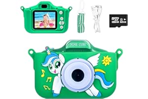 Kids Digital Camera,NINE CUBE Toddler Camera for 3 4 5 6 7 Year Old Girls Boys,Green Toys Camera for Toddler with Unicorn Soft Silicone Cover,Best Birthday Gifts Children Camera for Kids(32GB Card)