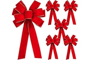 Iceyyyy 6 PCS Large Christmas Bow - 30.7" x 10.6" Christmas Valentine's Day Golden Edged Red Velvet Wreath Bow Christmas Tree Topper Ornament Bow for Christmas Home Wreath Tree Decoration