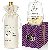 Wedding Officiant Gifts Wine Bag from Couple, Bride Groom Thank You Wedding Gift, Funny Wine Glass Set, Pairs Well with Officiant