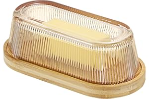 Glass Butter Dish with Lid, Airtight Bamboo Butter Holder for Countertop & Fridge, Premium Double-Use Glass Storage Container