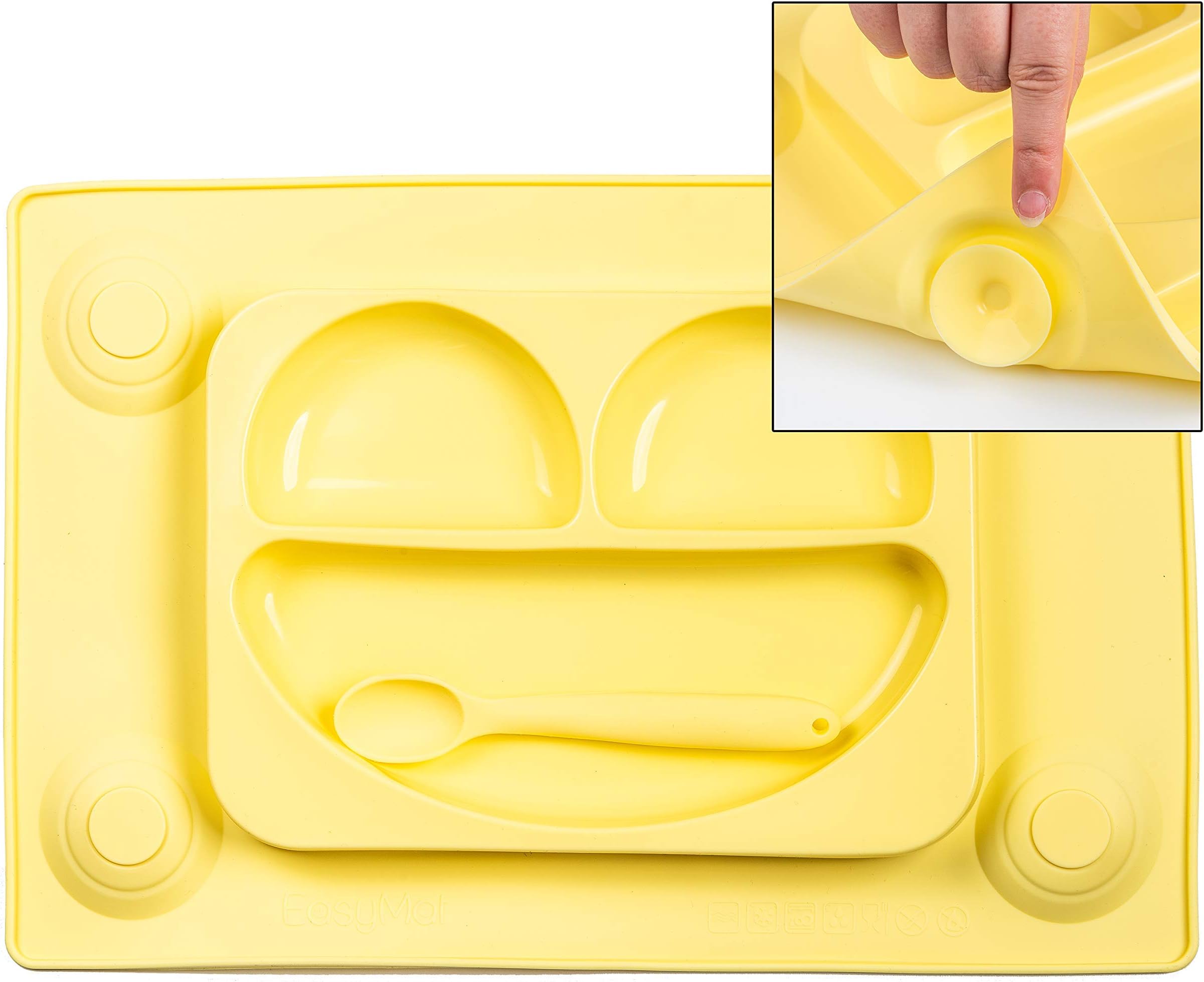 EasyMat Original Large Size Toddler Placemat & Divided Baby Suction Plate in with Spoon. for Transition to Table Feeding
