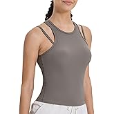 Yvette Racerback Crop Top with Removable Built in Bra Thin Straps Sports Bra for Women