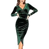 CUPSHE Womens Velvet Midi Dresses Long Sleeve V Neck Ruched Bodycon Fall Outfit Cocktail Holiday Party Dress