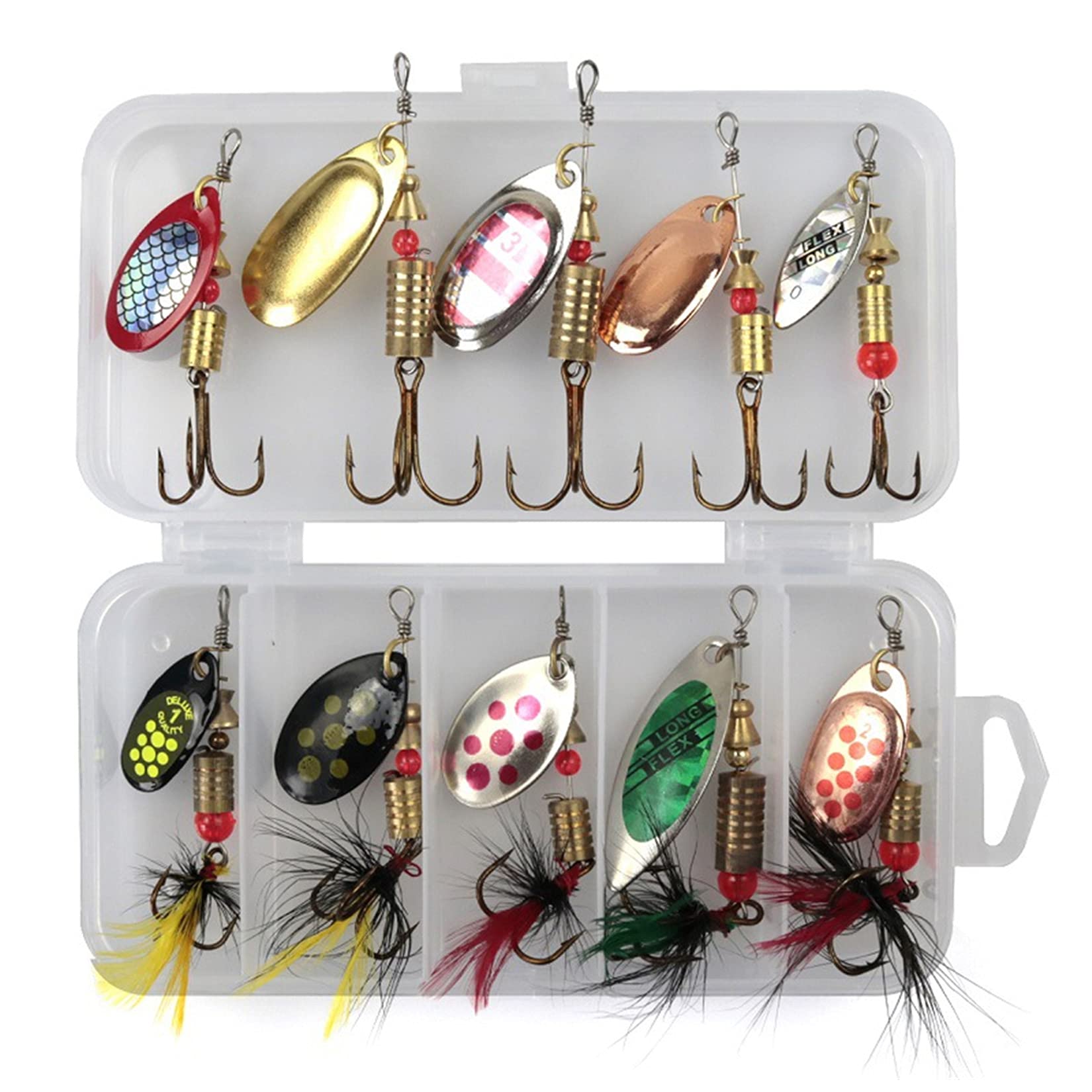 MKNZOME Metal Fishing Lures Kit - Assorted Hard Lures, Spinnerbaits & Swimbaits for Trout, Bass, Salmon, Pike, Walleye & Perch - Pack of 10