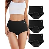 TANSTC Period Underwear for Women Heavy Flow Leakproof Panties Soft Fit Teens High Waisted Menstrual Panties-3 Pack