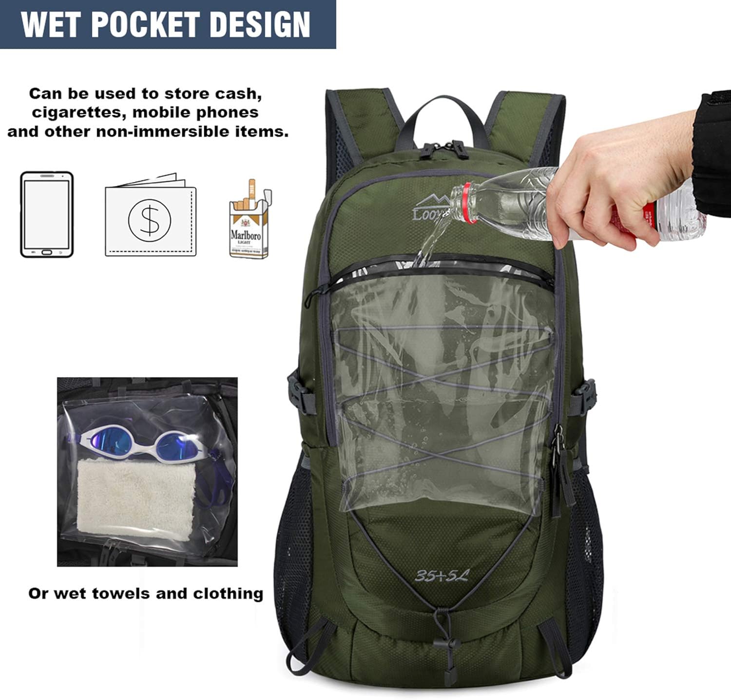 Loowoko Unisex 40L Backpack Lightweight Packable Daypack for Hiking Backpacking Camping Traveling: Clothing