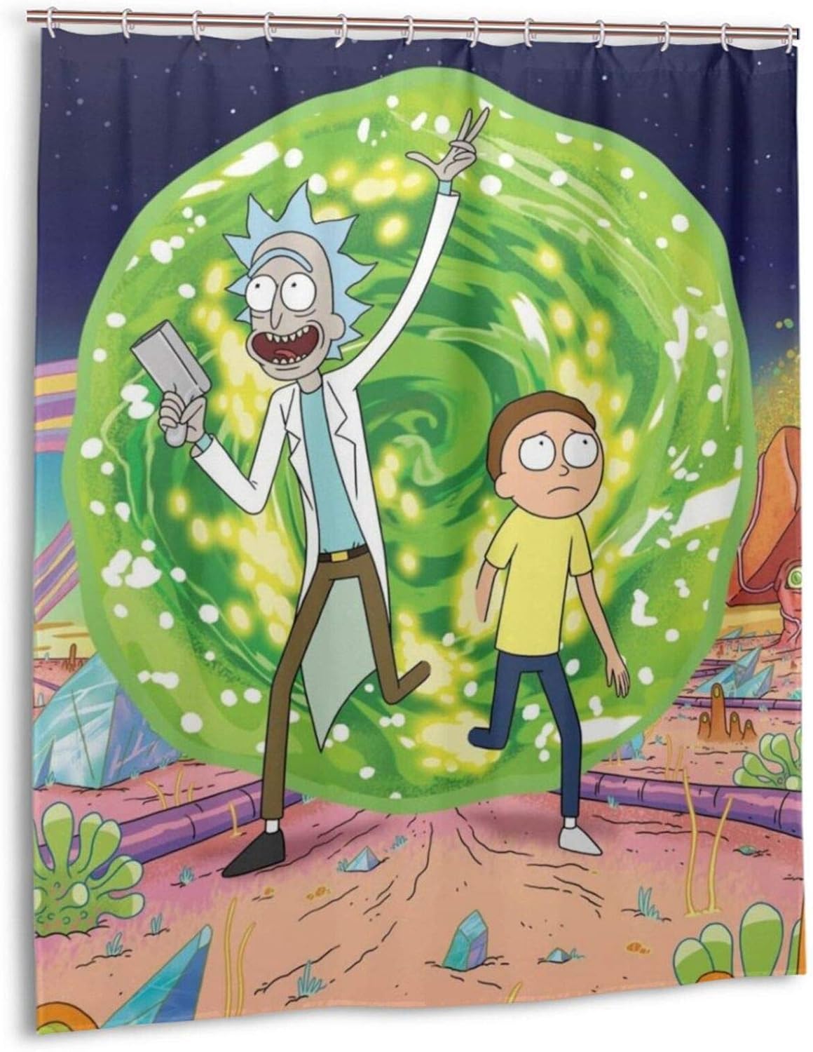 YieoIENEI Rick-Morty Funny Shower Curtain, Time Travel Print Bathroom Decor Waterproof Shower Curtains with Hooks 60 X 72 Inch