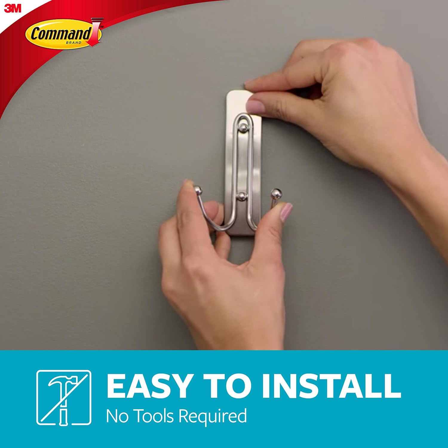 Command Large Double Bath Hook, Satin Nickel, 1-Hook, 1-Large Water-Resistant Strip, Organize your dorm - - 