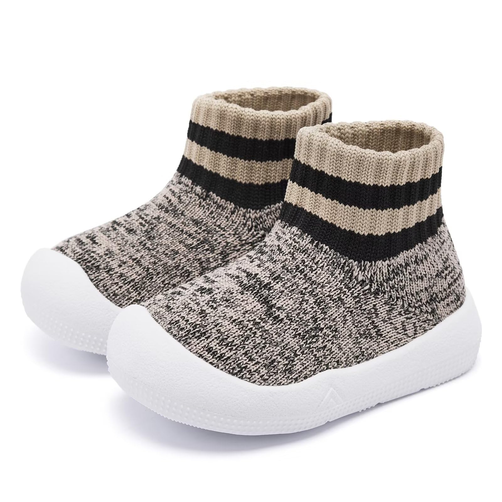 Photo 1 of Girls & Boys Baby Sock Shoes with Grip - Non Slip Infant Walking Shoes - Khaki, 18-24 Months