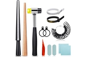 WEEWOODAY 11 Pieces Us UK Ring Mandrel Set, Size 1-13 with Half Size Ring Sizer Gauge Jewelry Mandrel Jewelry Hammer Adjuster Polishing Cloth Polishing Stick Polished Agate Knife Measuring Tool(Black)