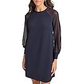 Calvin Klein Womens Long Chiffon Sleeve Mini Shift Dress