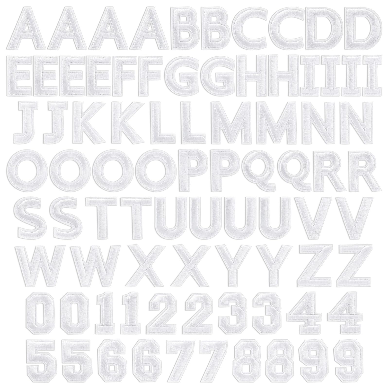 Photo 1 of 82 Piece Embroidered Iron on Letter Patches and Numbers for Clothing, Backpacks, Sew On Appliques, Arts and Crafts (White, 1 in)