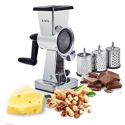Döner Peynir Rende Paslanmaz Çelik Gövde Çikolatalı Davul Dilimleyici Öğütücü Kesici Somun Öğütücü, 3 Değiştirilebilir Keskin Davul Dilimleyici 7.5 İnç Yüksek