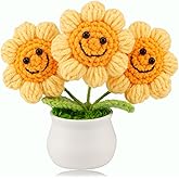 Eluckya Crochet Flowers Cute Knitted Sunflower Potted Flower,Gift for Birthday, Teacher’s Day, Graduation, Anniversary, Christmas, Decor for Car Dashboard,Home Office Decoration(Yellow3) 