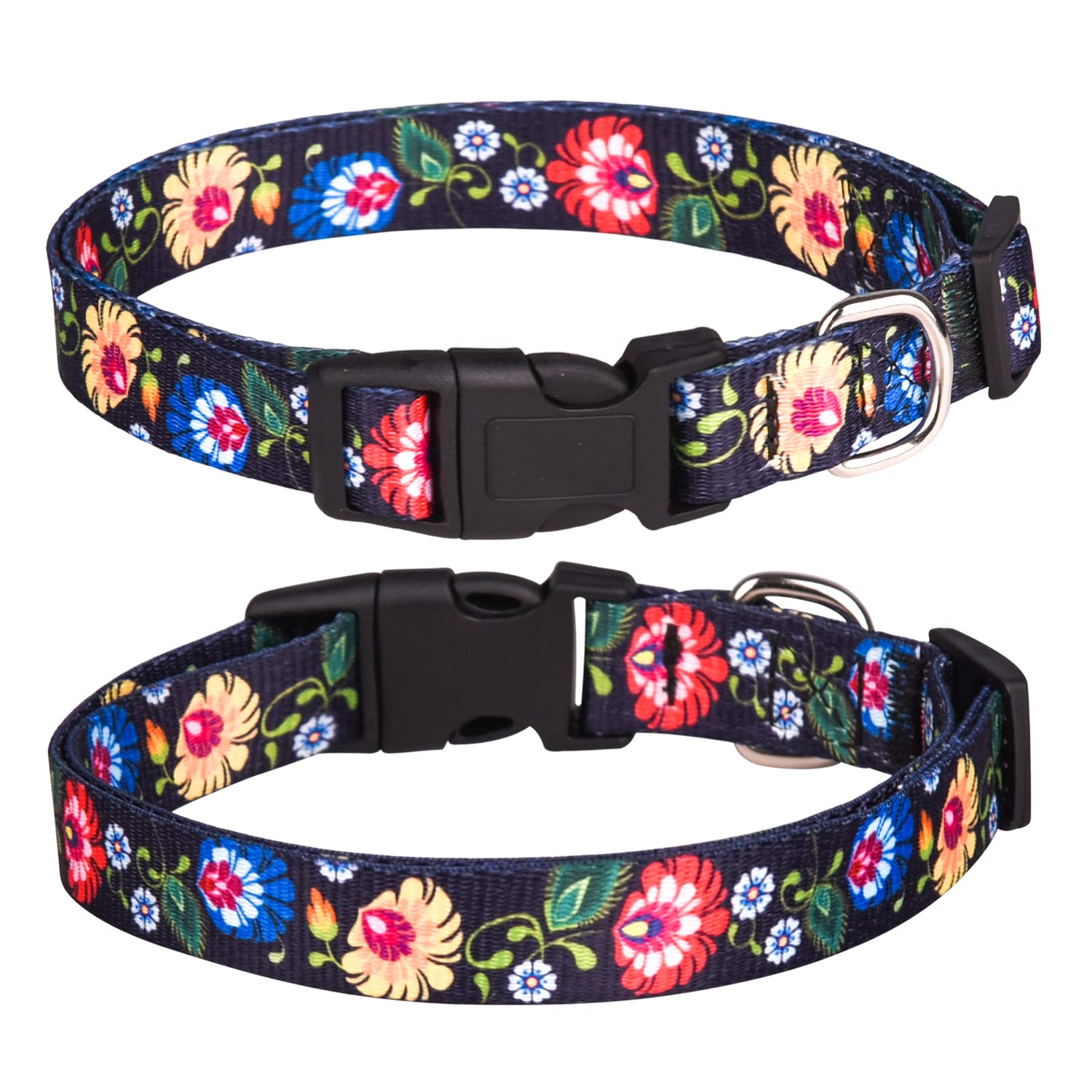haoyueer Dog Collar for Small Medium Large Dogs, Cute Girl Dog Pet Collar Soft Adjustable Fancy Floral Girl Puppy Dog Collars (L:38-61CM, Black)