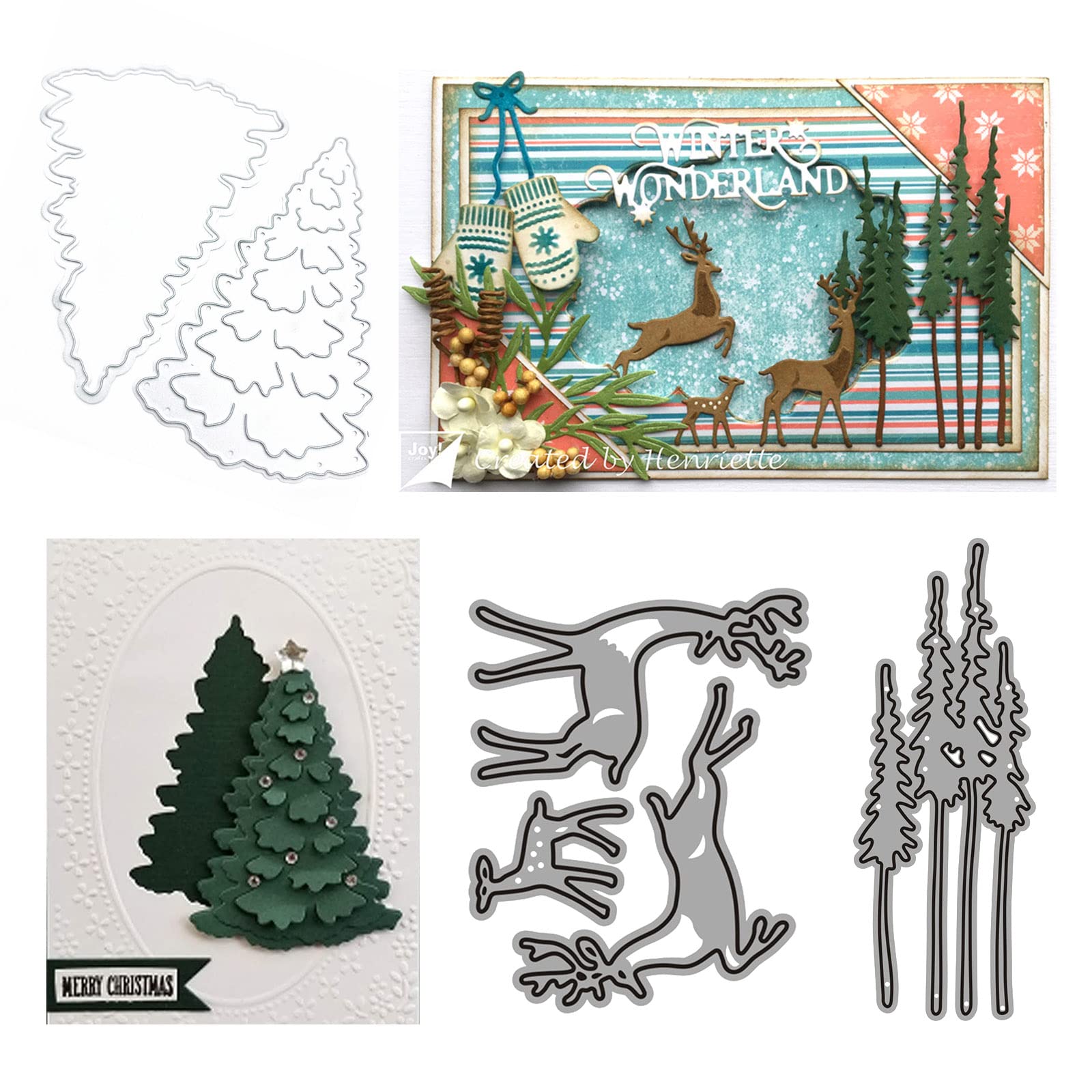 Set of 3 Christmas Cutting Dies Set, Christmas Tree Reindeer Embossing Stencils for DIY Scrapbook Album Paper Card Cake Topper Crafts