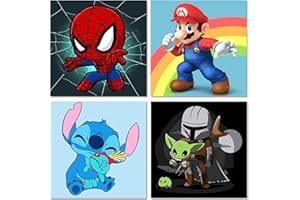 KOJEFCV 4 Pack Cartoon Paint by Number for Kids-Paint by Numbers for Kids Ages 4-8-12, DIY Paints with Numbers Easy Acrylic Oil Painting Kits for Home Wall Decor (8X8inch)