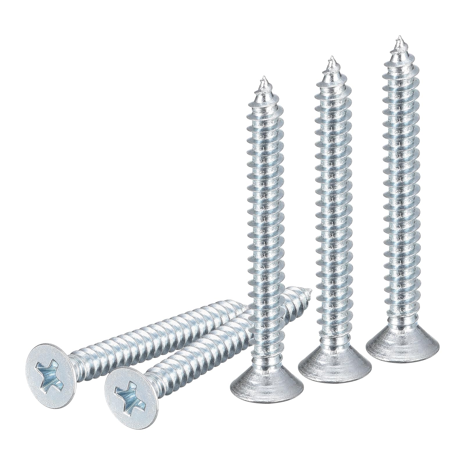 DTGN 100Pcs #8x1-1/2" Flat Head Wood Screws, Carbon Steel Phillips Self Tapping Screws - Good for Woodworking, Furniture - Silver — image 1