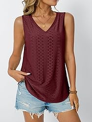 AUTOMET Women Summer Tank Top Eyelet Embroidery