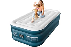 Ezyrest Air Mattress 18", Twin Air Mattress with Soft Flocked Top and Portable Carry Bag, Blow Up Mattress Twin with Built in Pump Raised for Guest, Office, Camping (Green)