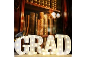 LOVELITE 2024 Graduation Decorations, 4 LED Light Up Letters GRAD Sign for Class of 2024, Battery Operated Marquee Letter Lights GRAD Sign for High School Senior College Graduation Party Favor Supplies-White