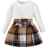 Noubeau Girl Skirt Sets Toddler Plaid Outfits Puff Sleeve Top Plaid Mini Skirt Kids Fall Winter Clothes