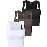 OQQ Women's 3 Piece Tank Tops Strappy Sleeveless Square Neck Stretch Tee Shirts Crop Camis