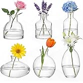 Ninehaoou Glass Bud Vases Set of 6, Small Clear Flower Vases for Wedding Centerpiece Vintage Mini Glass Flower Bottles for Floral Arrangement Party Home Office Dining Table Decor