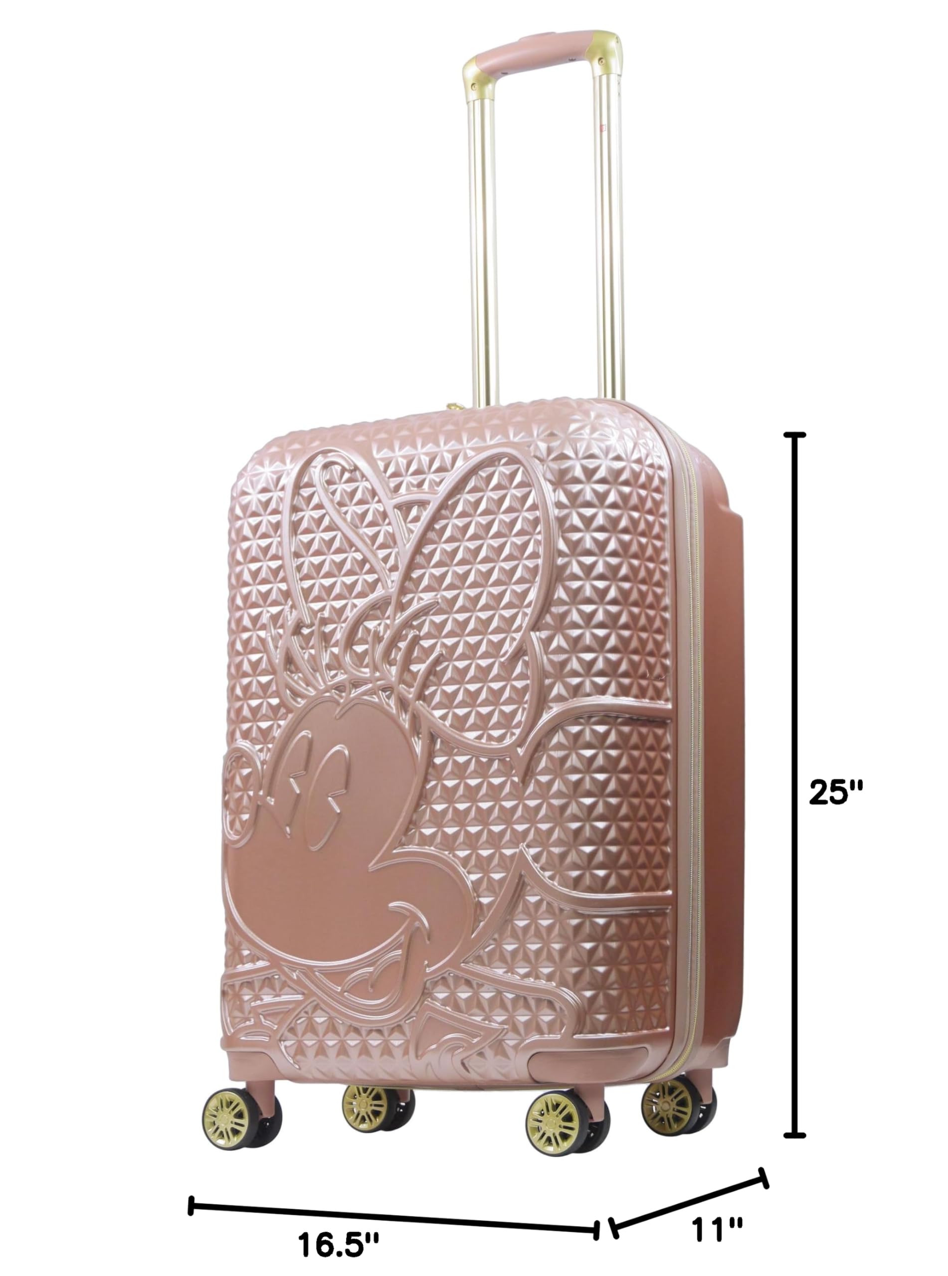 FUL Disney Minnie Mouse Rolling Luggage, Textured Hardshell Suitcase with Wheels, Rose Gold, 25 Inch