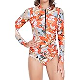 AXESEA Womens Rash Guard Long Sleeve One Piece Swimsuit Ruched Zip Bathing Suit