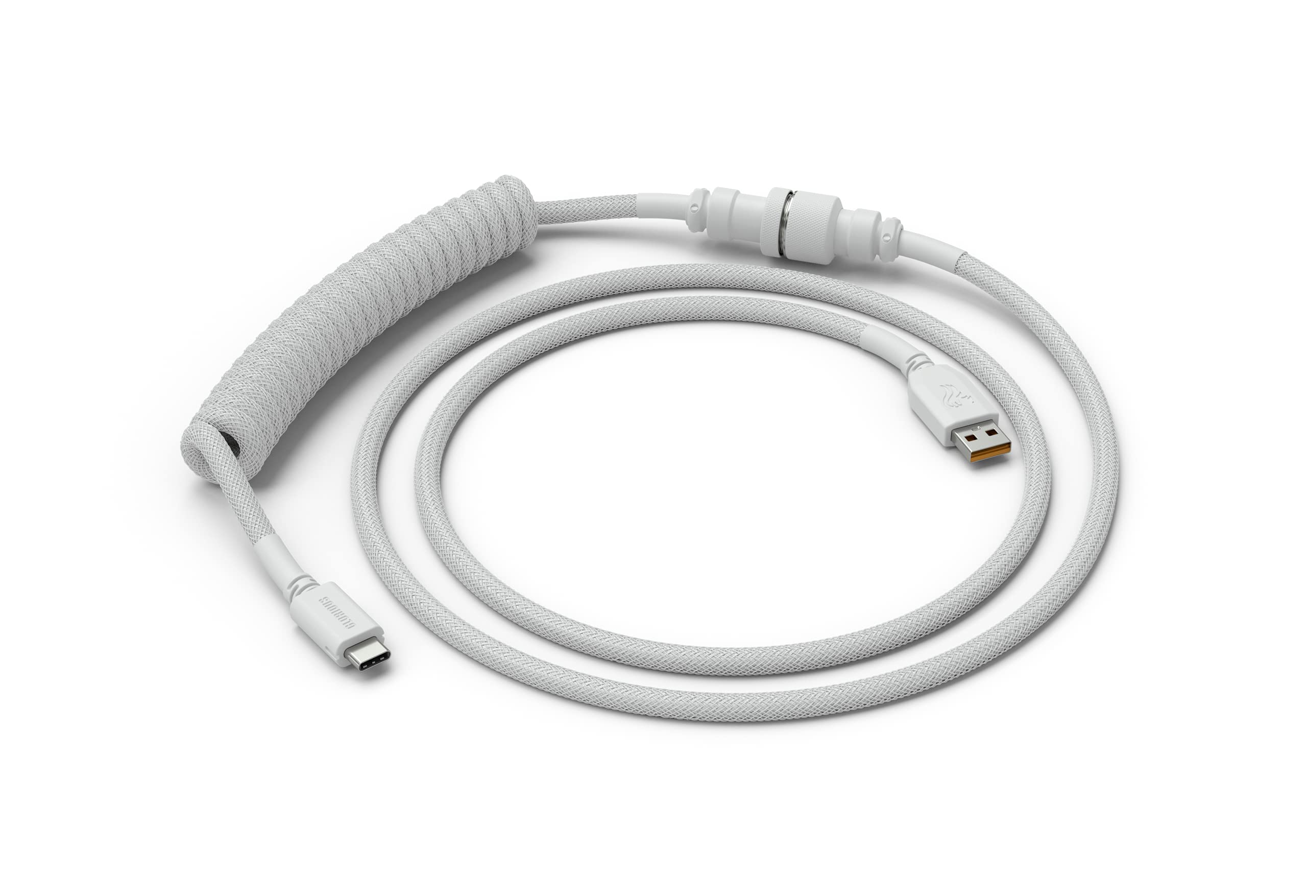 Glorious Coiled Keyboard Cable – USB C Artisan Braided Cables for Mechanical Gaming - Custom (White)