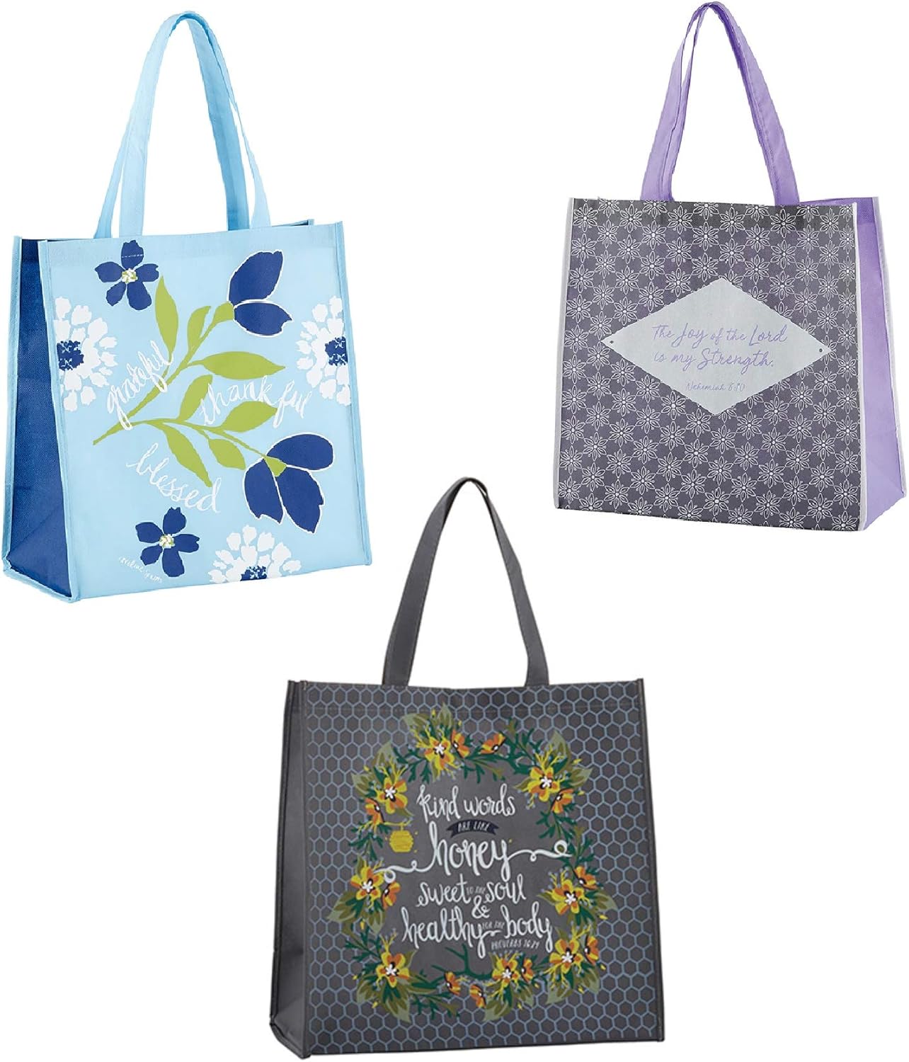 3 Religious Themed Inspirational Tote Bags for Women Set for Use as