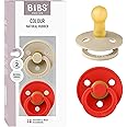 BIBS Colour Pacifier 2-Pack, BPA Free Dummy Binky, Round Nipple. Natural Rubber Latex, Made in Denmark, Size 2 (6-18 Months), Vanilla/Candy Apple