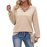 Dokotoo Women's Sweaters Casual V Neck Long Sleeve Lightweight Sweaters Loose Solid Tops Pullover Sweater