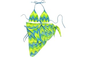 Women's 3 Piece Swimsuit Tie Dye Tie Side Halter Bikini Set with Cover Up