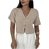 SOLY HUX Women's Plus Size Cardigan Sweaters Short Sleeve V Neck Button Down Knit Going Out Tops