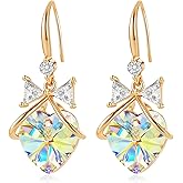 Austrian Crystal Bowknot Heart Drop Dangle Earrings for Women Fashion 14K Gold Plated Hypoallergenic Jewelry