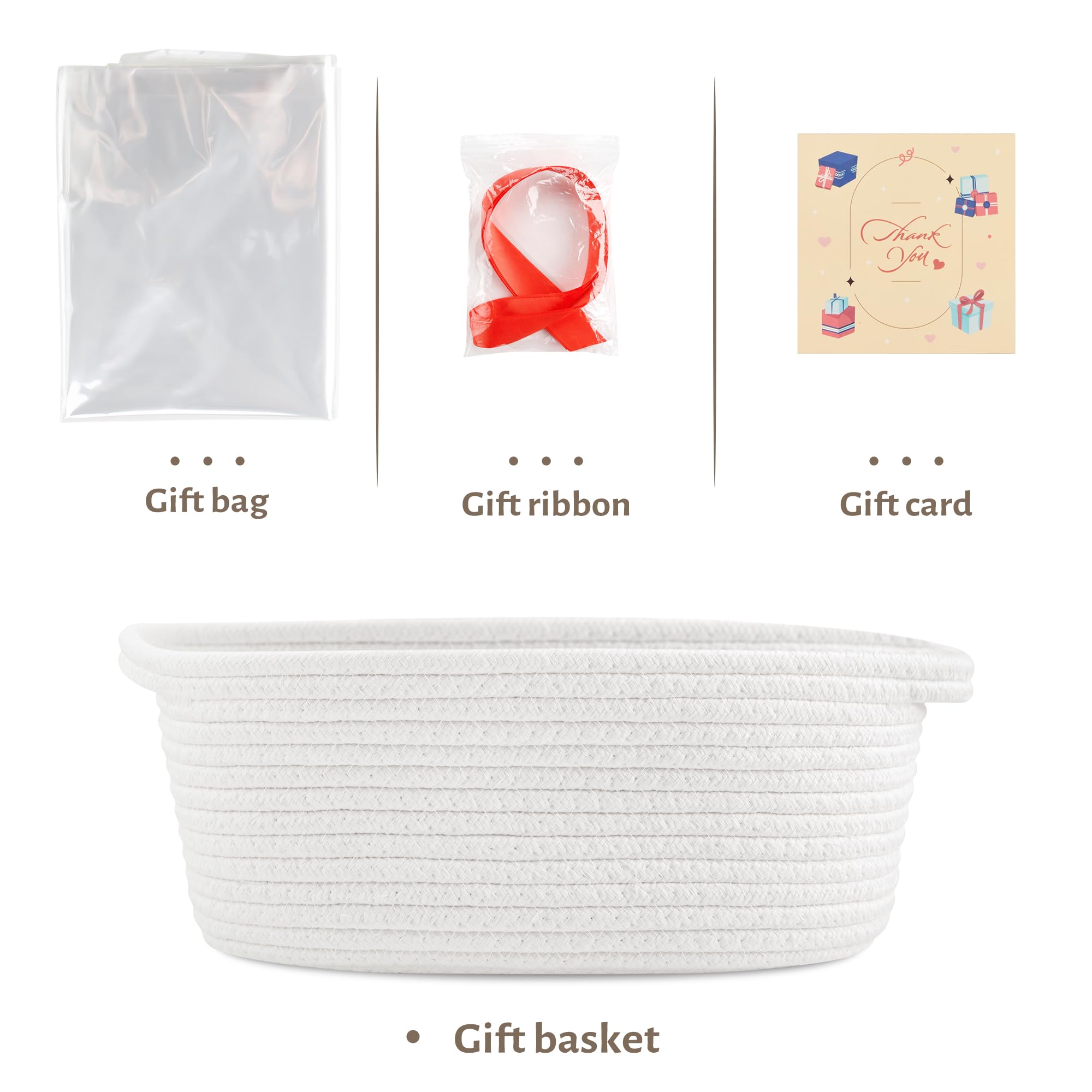 Small Woven White Gifts Basket for Storage Empty with Ribbons and Bags Durable Cute Gifts 12