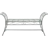 SAFAVIEH Outdoor Hadley Metal Bench, 35.5" Antique Dark Green PAT5002D | Bench, 35.5", Iron, Patio Outdoor
