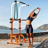 VHUNLUN Power Tower Pull Up Bar Dip Station Stable Steel Frame for Home Gym | 11-Height Adjustable Pull Up Bar Station for Home Gym Pull Ups, Dips, Push Ups &amp; Vertical Knee Raises