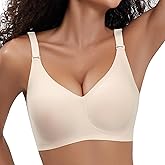 PQK Wireless Bras for Women Comfortable Seamless T Shirt Bras No Underwire V Neck Full Coverage Support and Lift
