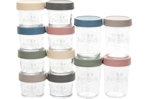 WeeSprout Glass Baby Food Storage Jars w/ Lids (4/8 oz, 12 Pack Set) Snack, Reusable Small Containers, Breast Milk, Fridge, Freezer, Microwave & Dishwasher Safe, Essential Must Have for Infants